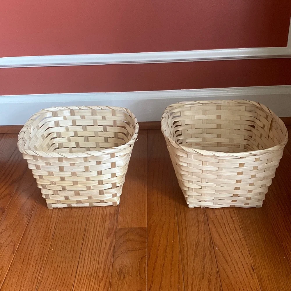 2 Palm Leaf Baskets Decorative Covering for Planters Pots Plants EUC